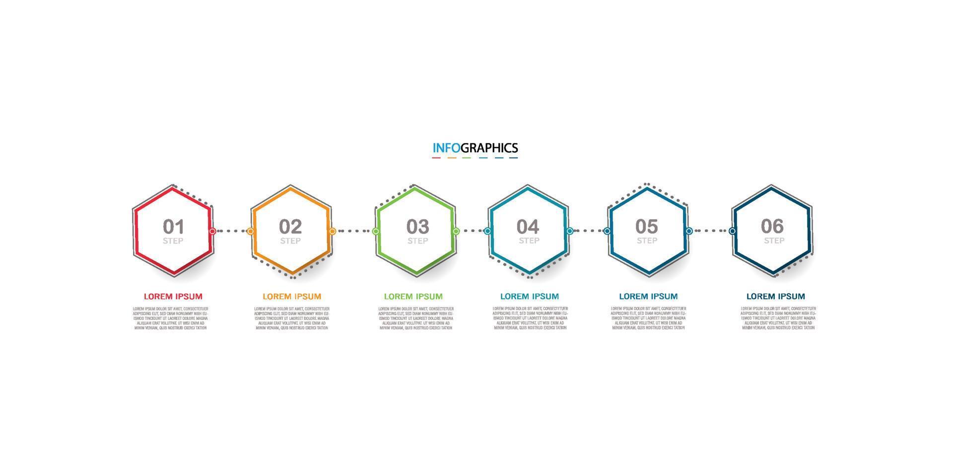 moderne vector infographic zakelijke ontwerpsjabloon met pictogrammen en 6 opties of stappen. kan worden gebruikt voor procesdiagram, presentaties, workflowlay-out, banner, stroomschema, infografiek. eps10