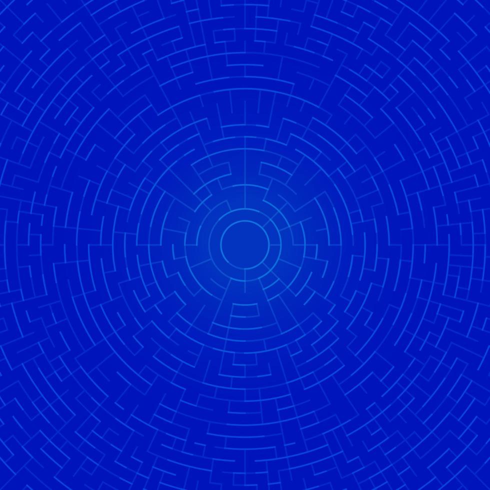 blauwe abstracte achtergrond met cirkelvormige doolhoflabyrintlijnen vector
