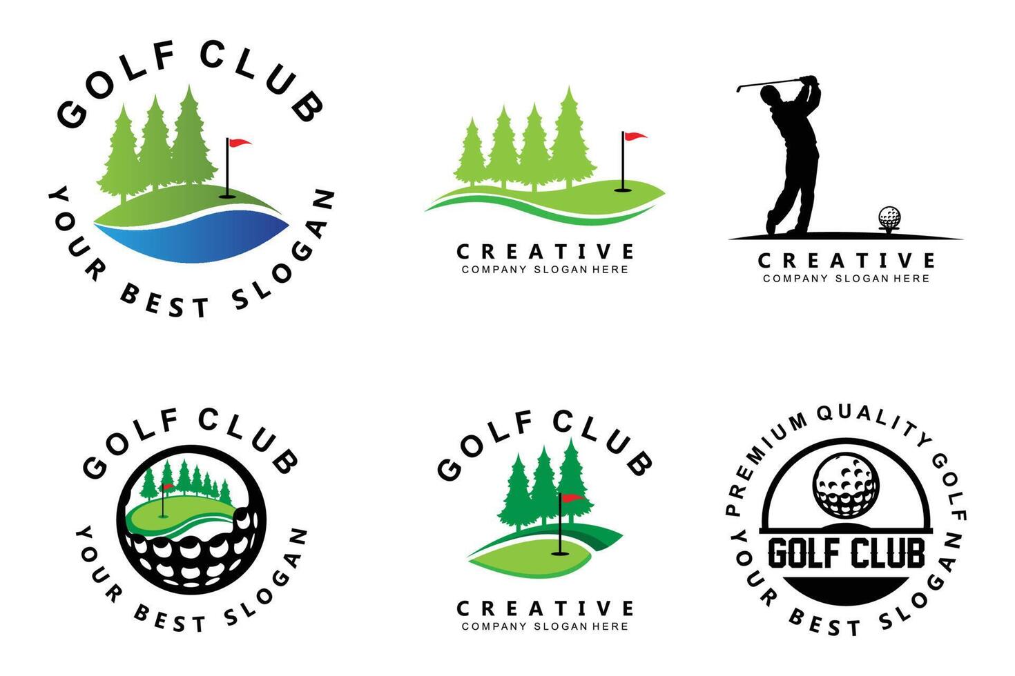 vector pictogram logo golfbal, stick en golfen. buitenspellen, retro concept illustratie