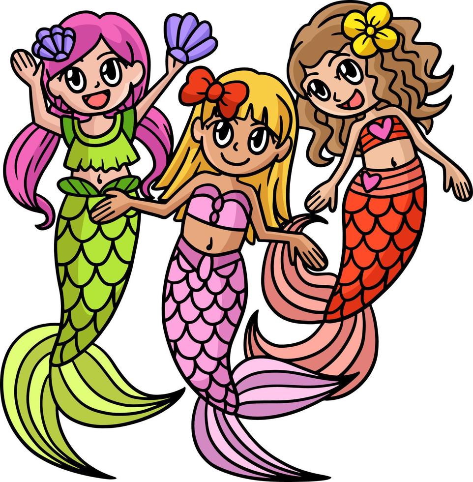 zeemeermin met vrienden cartoon gekleurde clipart vector
