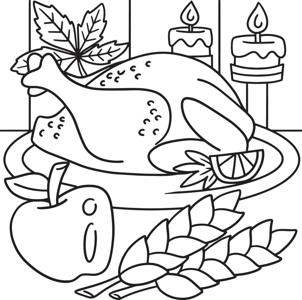 Thanksgiving diner kalkoen maaltijd kleurplaat vector