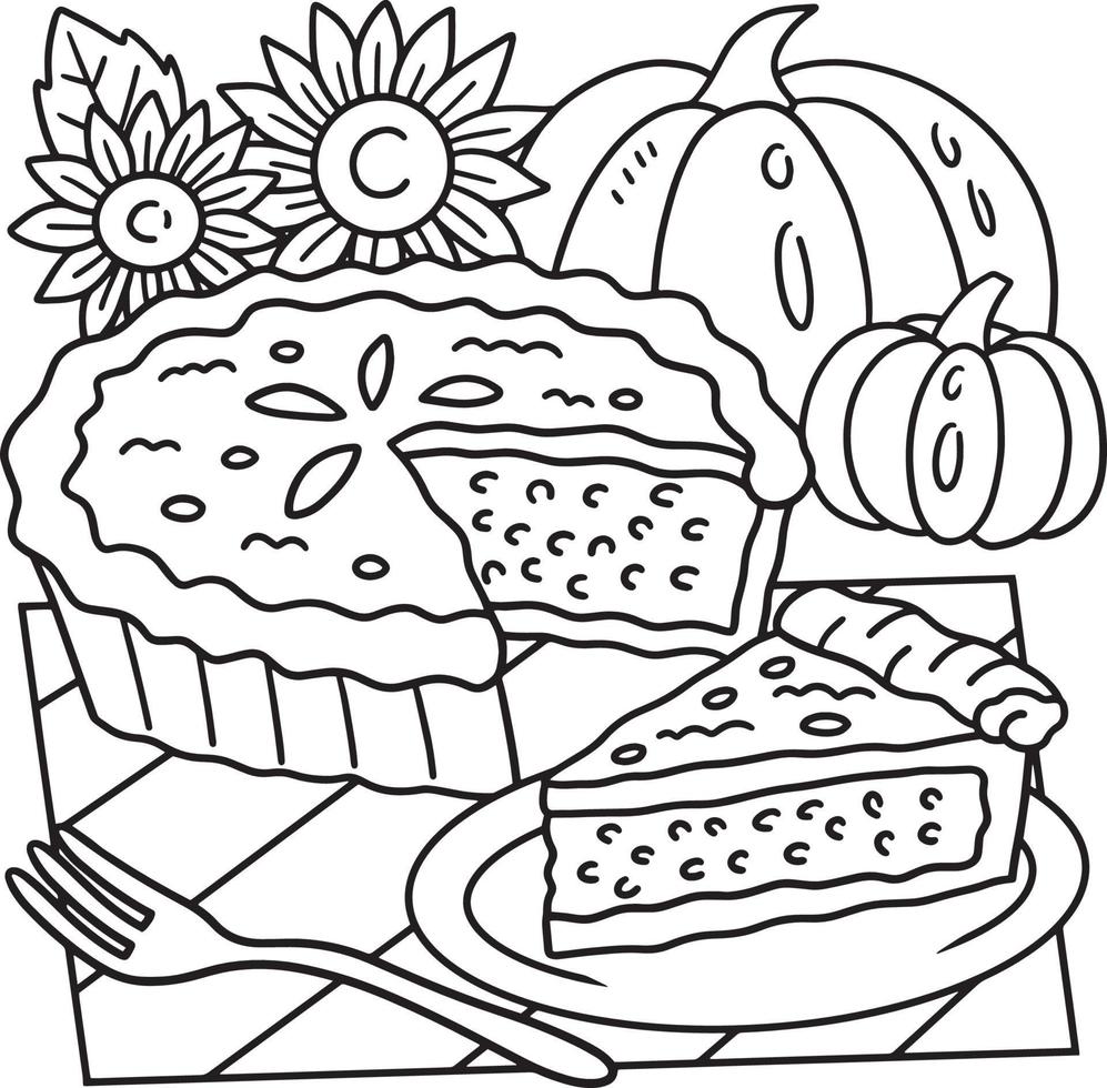 Thanksgiving pompoentaart kleurplaat voor kinderen vector