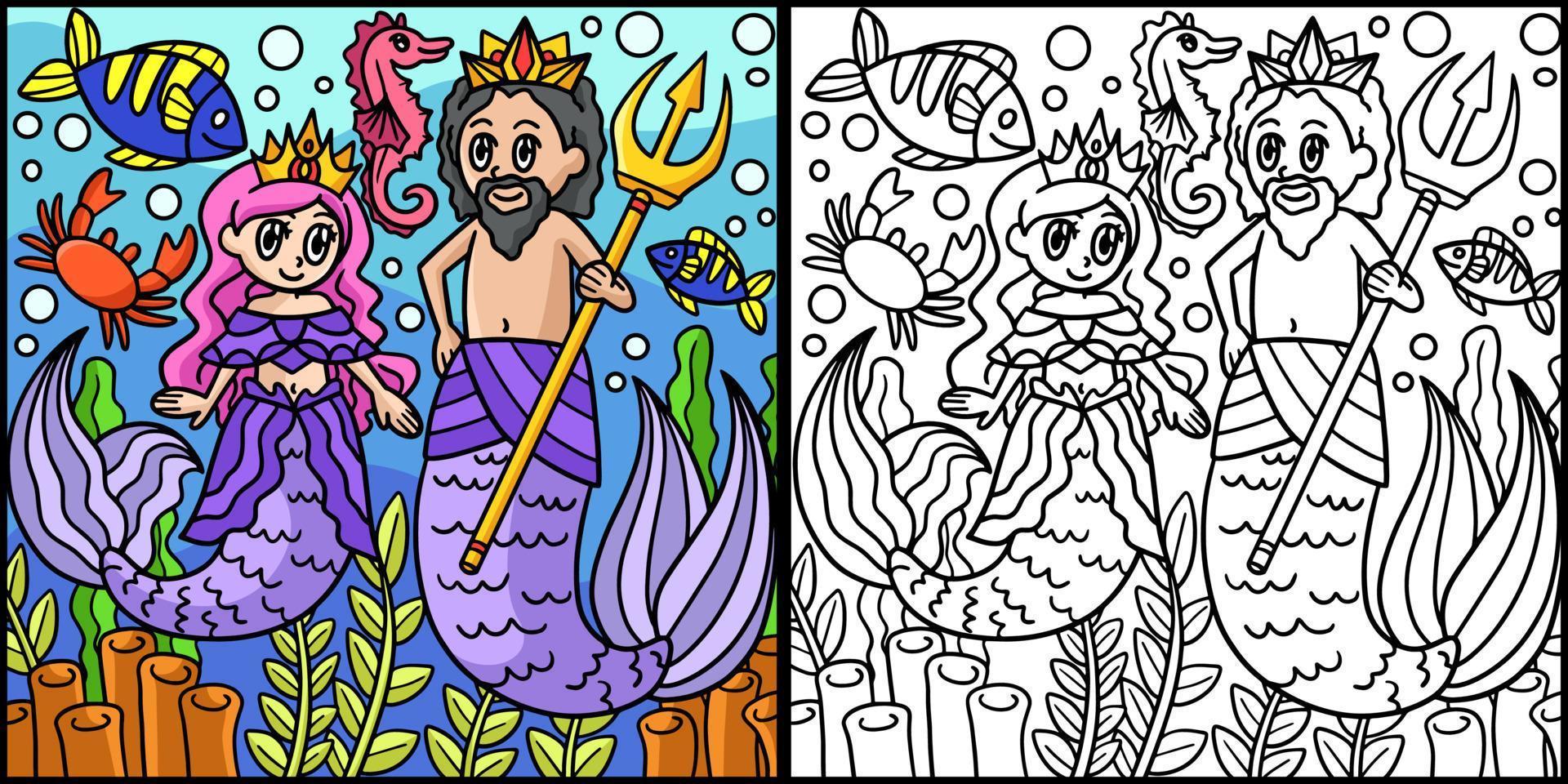 zeemeermin prinses en zeemeerman koning illustratie vector