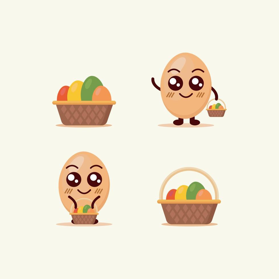 grote set cartoon grappig paasei, ei-logo, baskets, vector, grappige illustratie vector