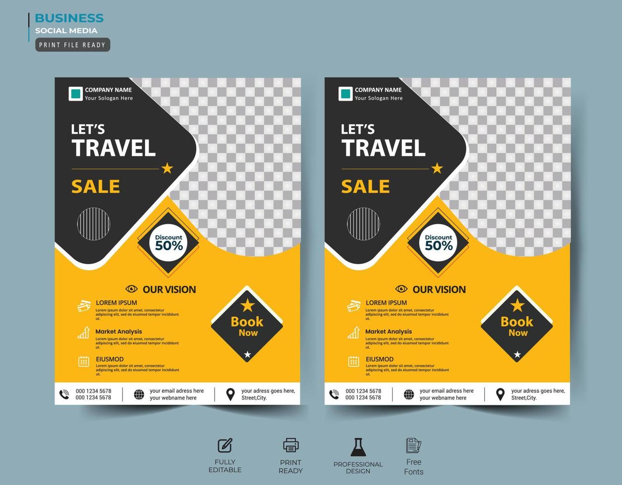 tour- en reisfolder. reis folder. tour en reizen flyer of brochure sjabloon bedrijfsconcept. flyer ontwerp voor tour en reizen bedrijfsconcept. gratis vector