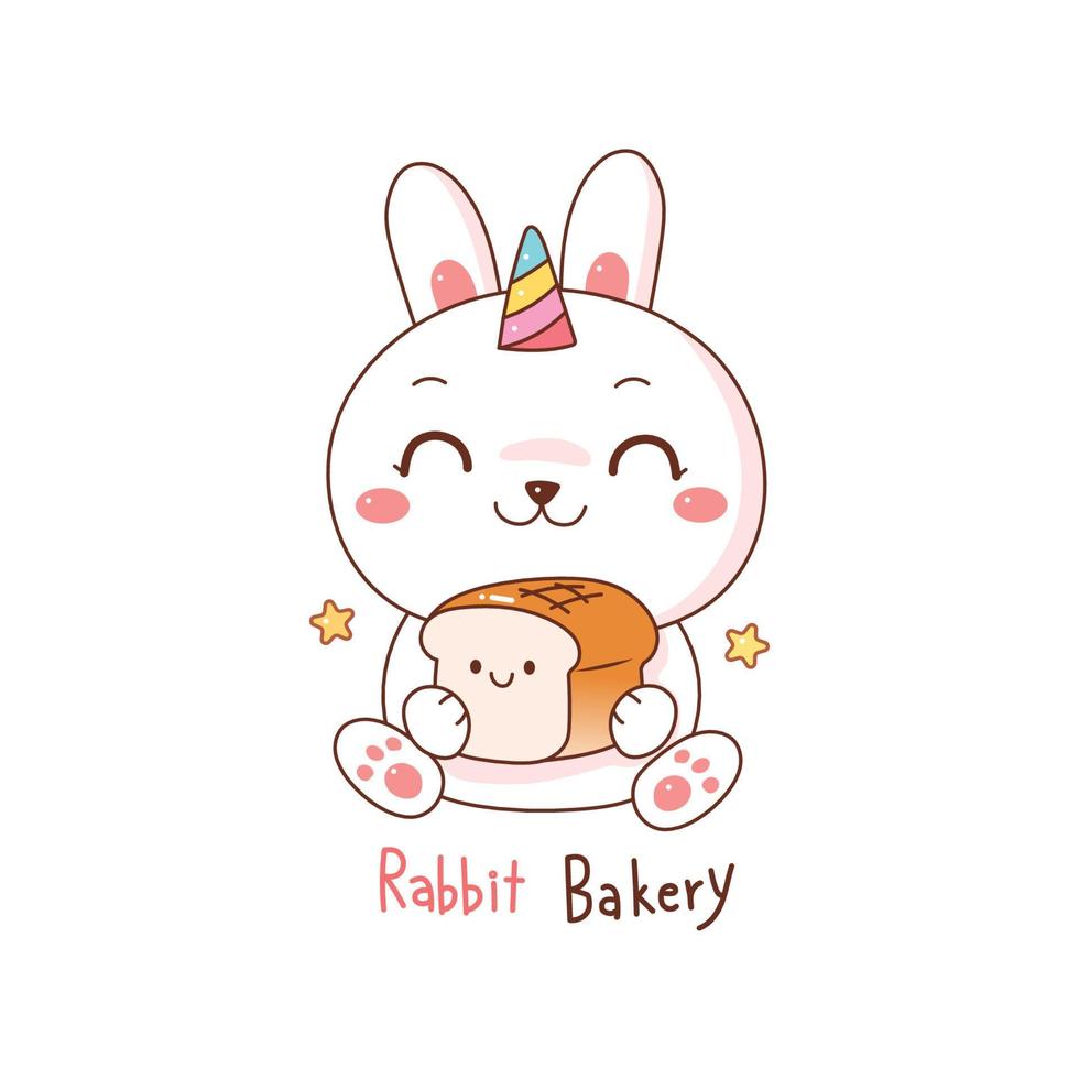 schattige konijn eenhoorn met een brood voor logo van bakkerij.. vector
