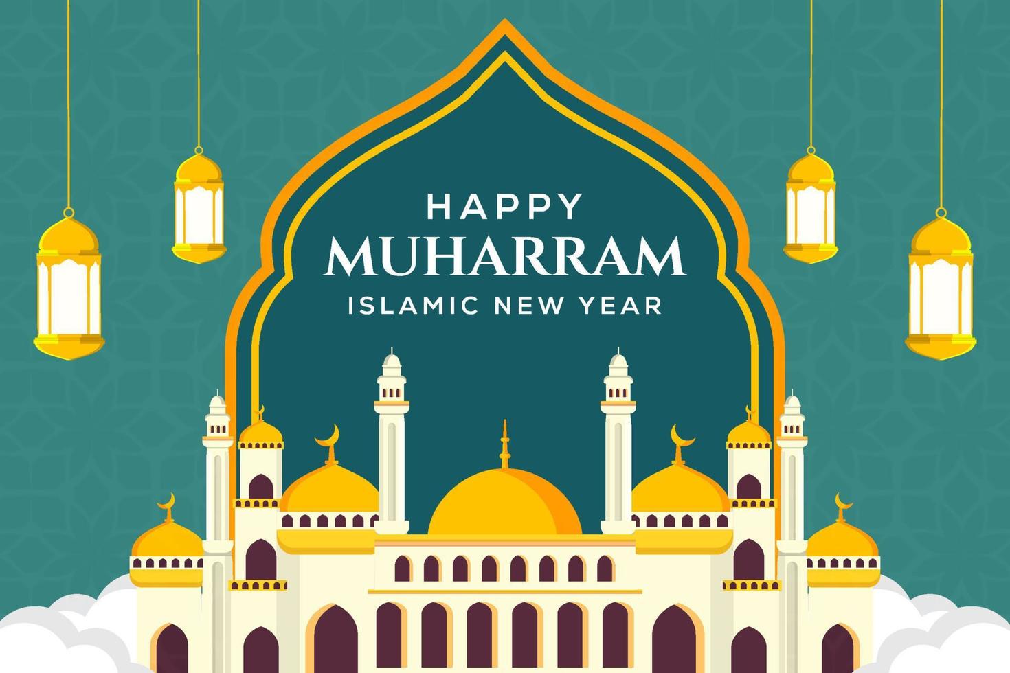 platte gelukkige muharram en islamitische nieuwjaarsillustratiebanner vector
