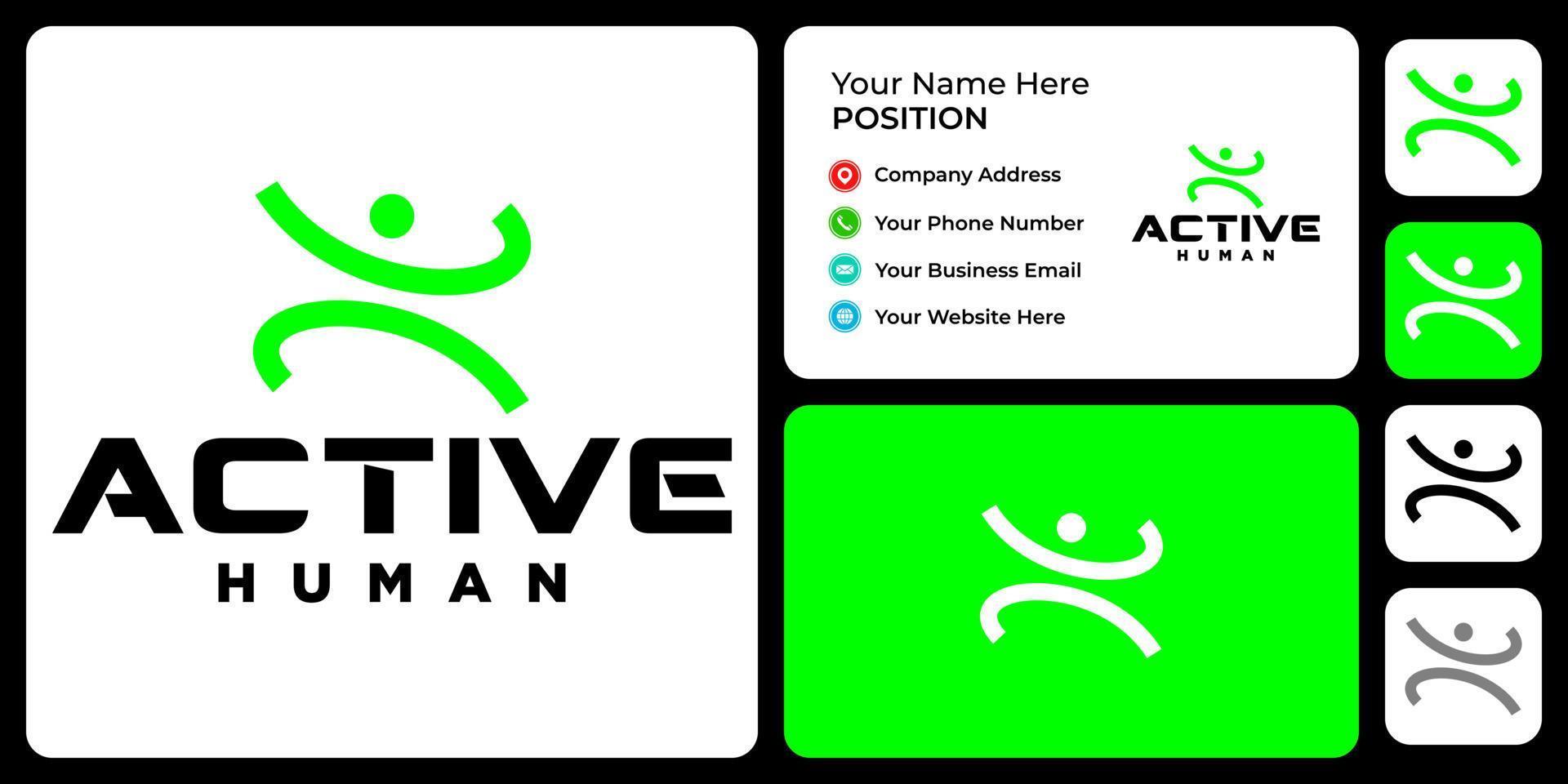 menselijke actieve abstracte logo-ontwerp met sjabloon voor visitekaartjes. vector