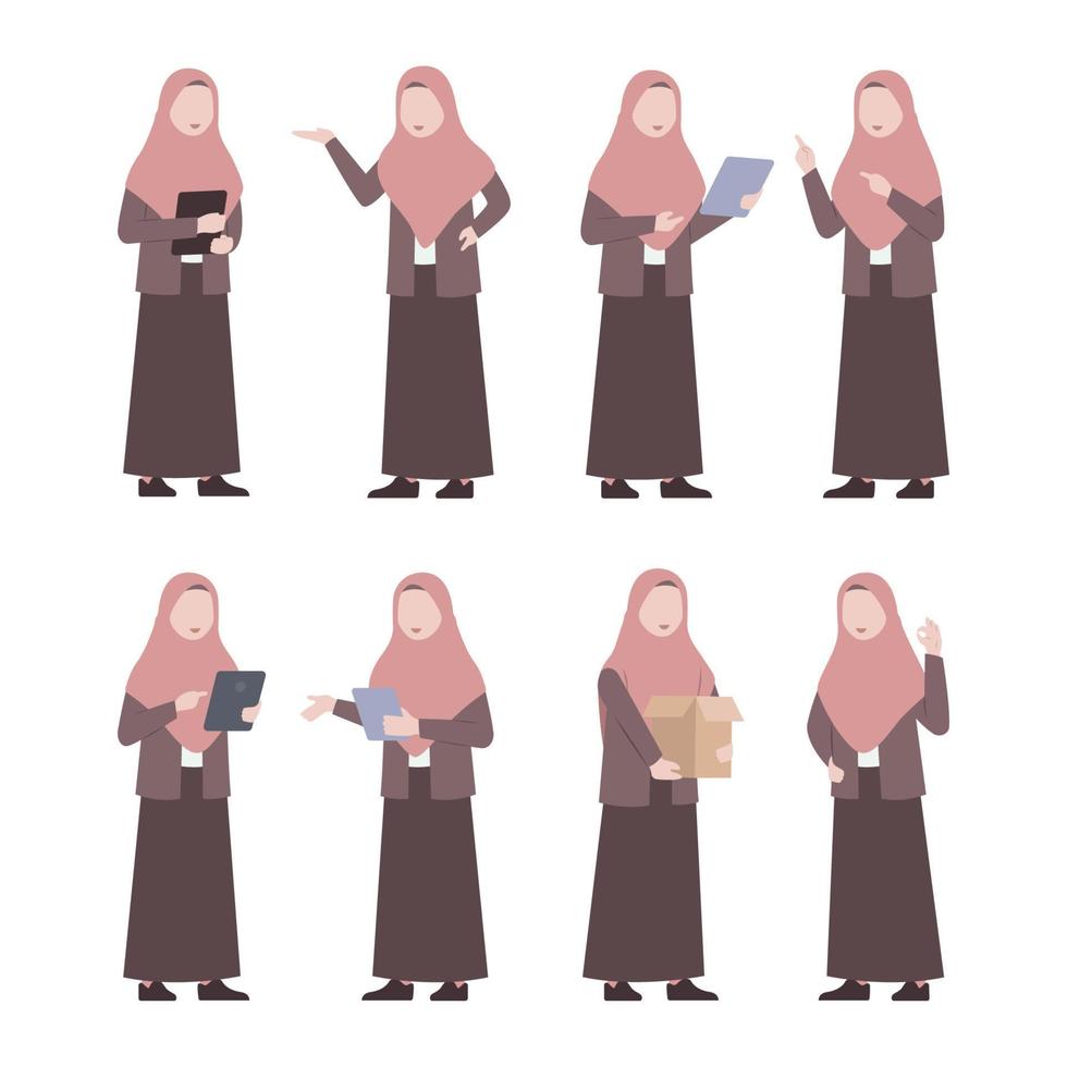 islamitische hijab zakenvrouw met verschillende poses vectorillustratie vector