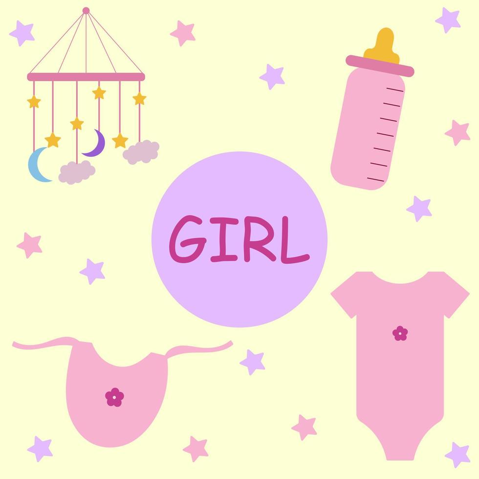 een reeks vectorillustraties is een babymeisje. illustraties in zachte roze tinten. vector