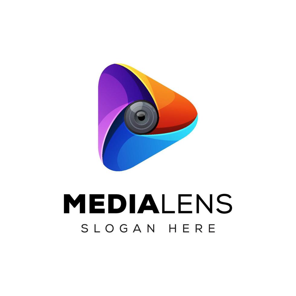 medialens met driehoekig logo-ontwerp vector