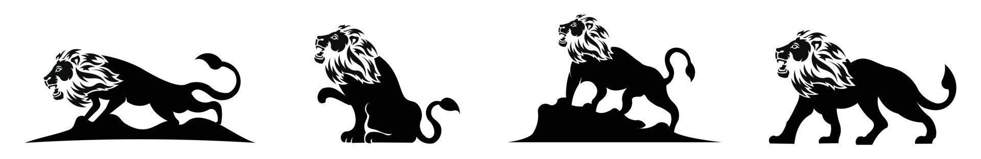 leeuw silhouet set.lion wilde dieren silhouetten. goed gebruik voor symbool, logo, webpictogram, mascotte. vector