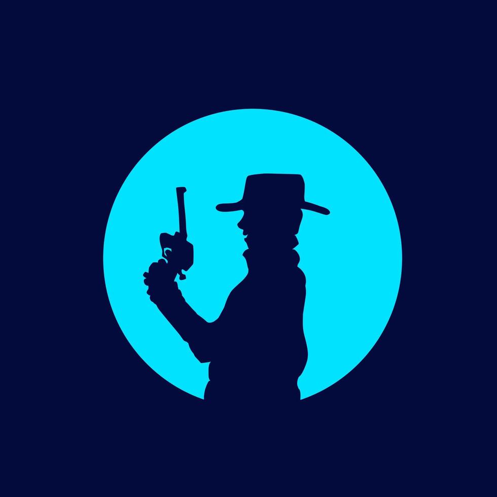 Amerikaanse bandiet cowboy logo lijn popart potrait kleurrijk ontwerp met donkere achtergrond. abstracte vectorillustratie. vector