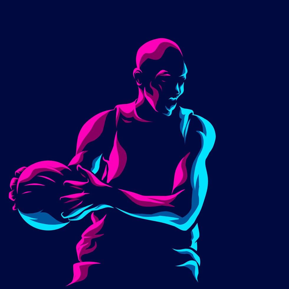 basketbal speler lijn popart potrait logo kleurrijk ontwerp met donkere achtergrond. abstracte vectorillustratie. geïsoleerde zwarte achtergrond voor t-shirt, poster, kleding, merch, kleding, badgeontwerp vector