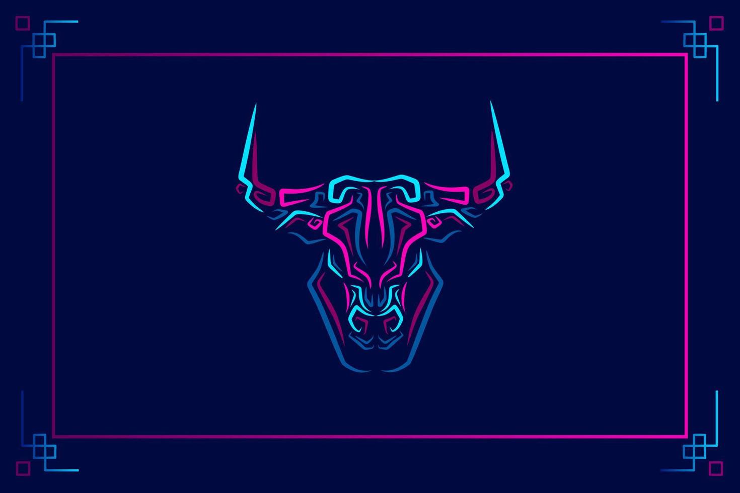 stier koe ox logo neon lijn kunst kleurrijk ontwerp met donkere achtergrond. abstracte vectorillustratie. vector