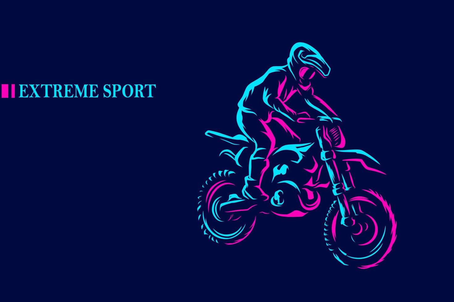 motorcross fiets rijder lijn. popart-logo. kleurrijk ontwerp met donkere achtergrond. abstracte vectorillustratie. geïsoleerde zwarte achtergrond voor t-shirt, poster, kleding, merch, kleding, badgeontwerp vector