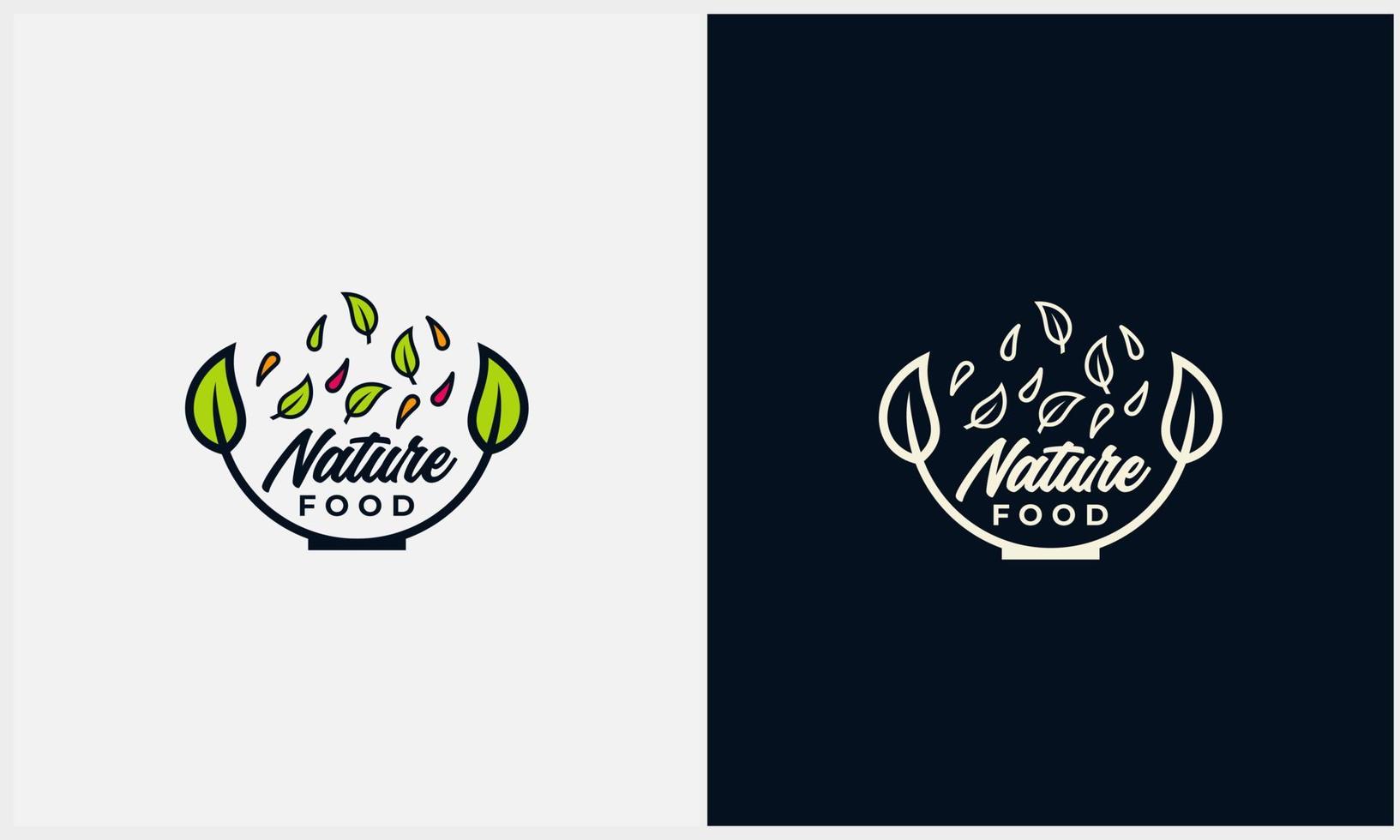 gezonde voeding logo met natuur groente symbool en kom pictogram logo sjabloon vector