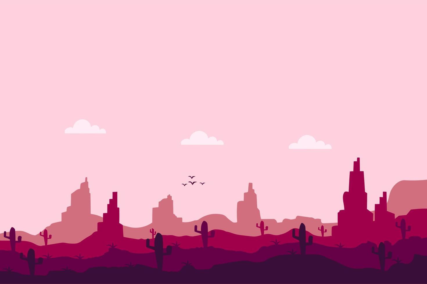 woestijnlandschap met cactus en heuvels silhouetten achtergrond vectorillustratie vector