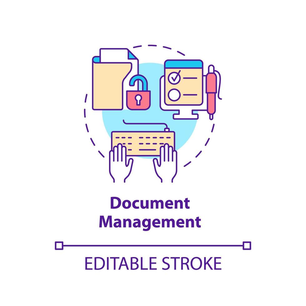 document beheer concept icoon. open toegang tot bestanden. kenmerk van online werkplek abstracte idee dunne lijn illustratie. geïsoleerde overzichtstekening. bewerkbare streek. vector