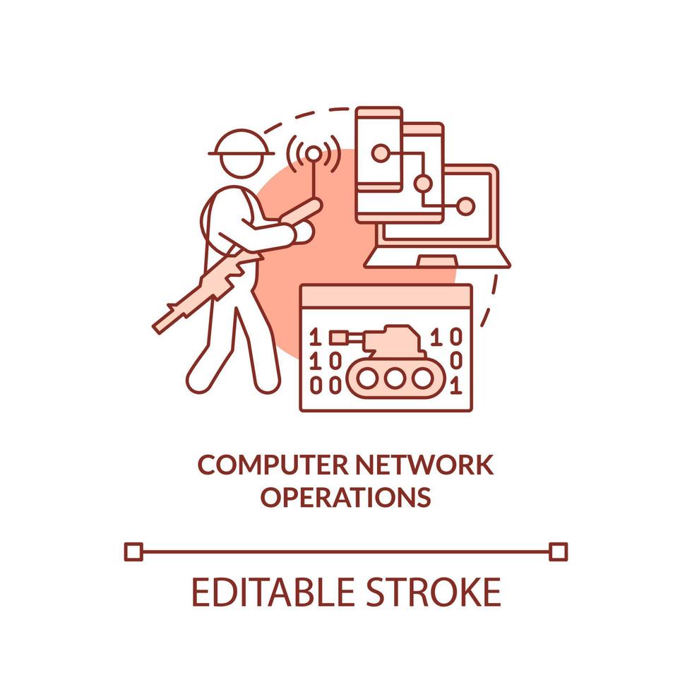 computer netwerk operaties rood concept icoon. apparaten gebruik. informatie operaties abstract idee dunne lijn illustratie. geïsoleerde overzichtstekening. bewerkbare streek. vector