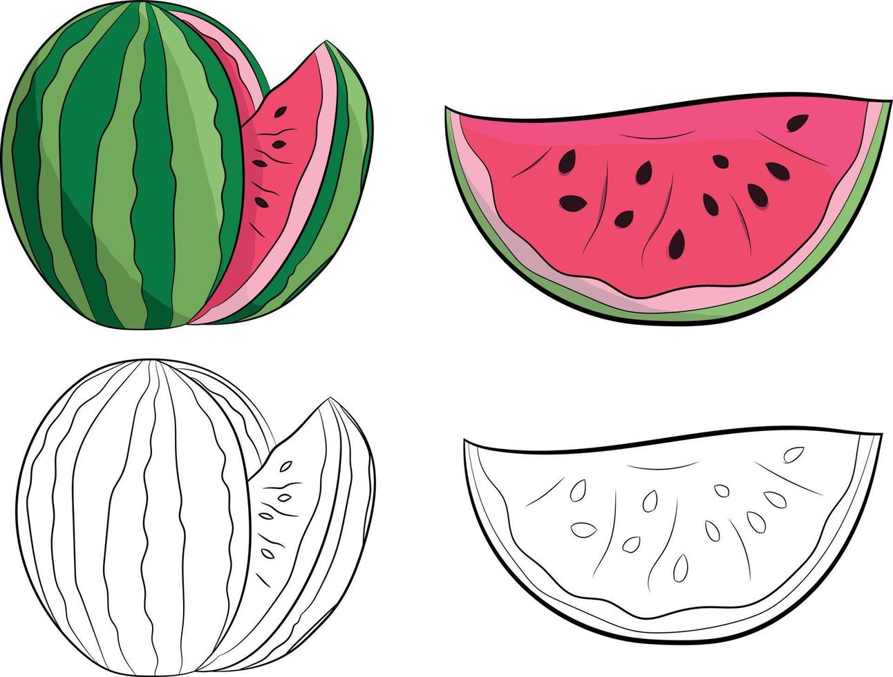 handgetekende watermeloen gesneden fruit collectie geïsoleerd vector