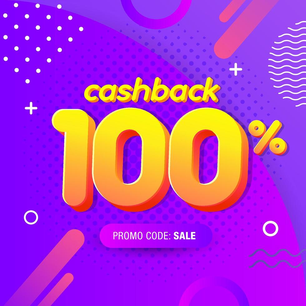 moderne bannerontwerpsjabloon met 100 procent cashback-aanbieding. vectorillustratie voor promotie korting verkoop reclame vector