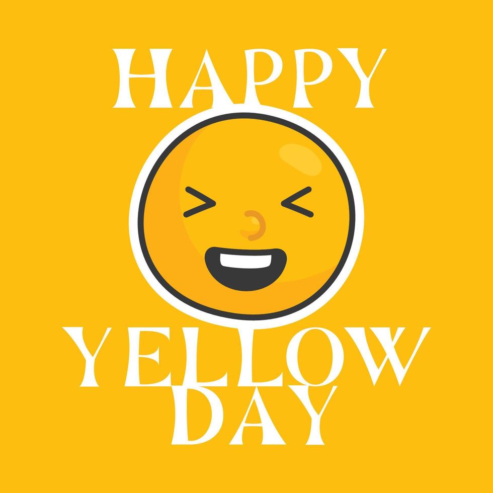 gelukkige gele dag tekst en emoji gezicht kawaii doodle platte vectorillustratie vector