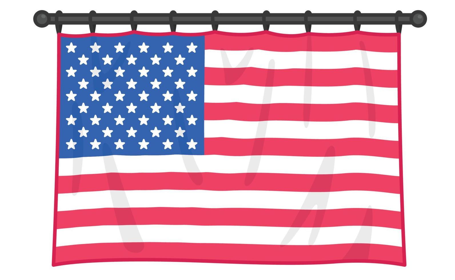 raamdecoratie met vlag zijden fluwelen gordijnen of draperieën ter viering van de Amerikaanse onafhankelijkheidsdag of herdenkings kawaii doodle platte vectorillustratie vector