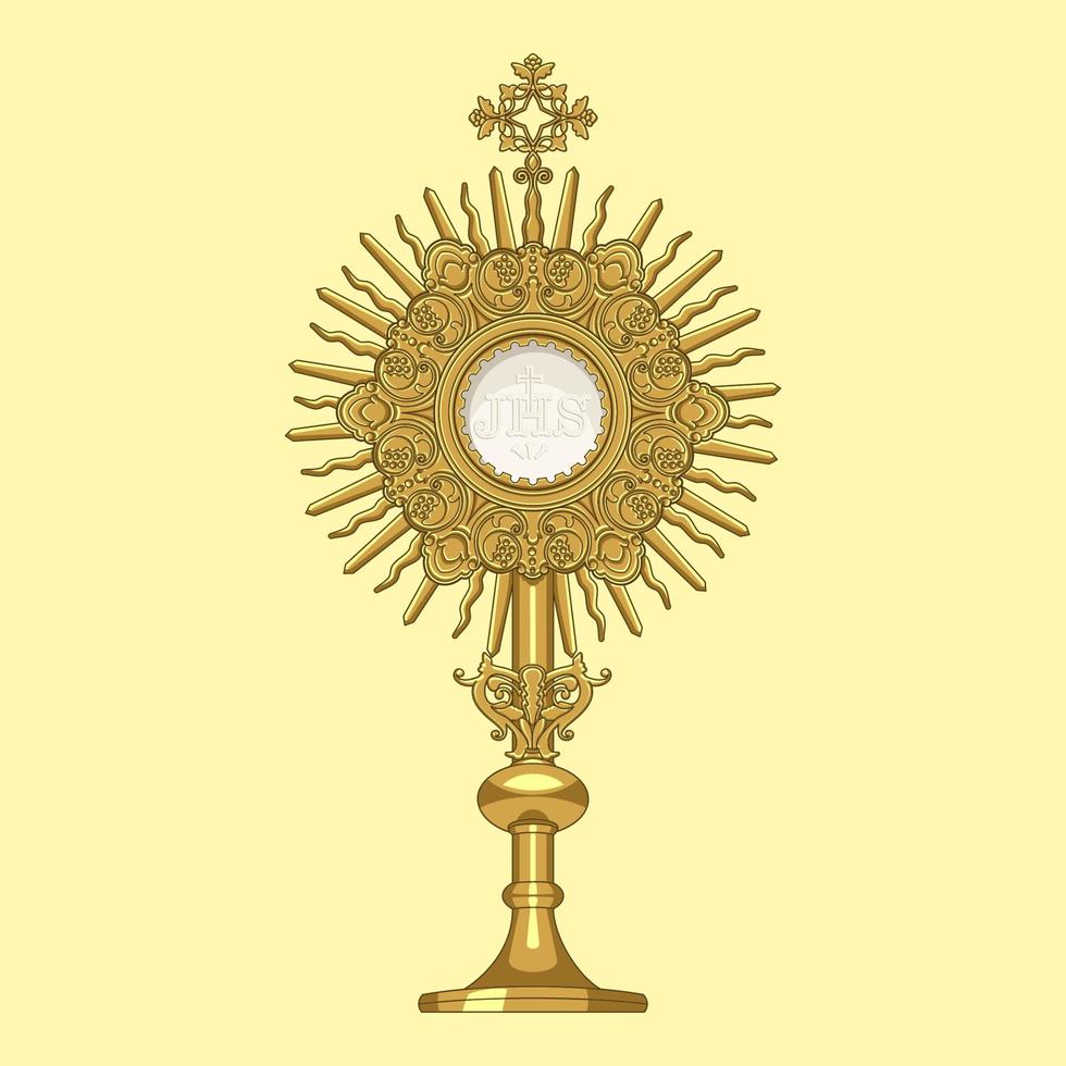 monstrans voor de expositie van het gezegende sacrament van de eucharistie gekleurde vectorillustratie vector
