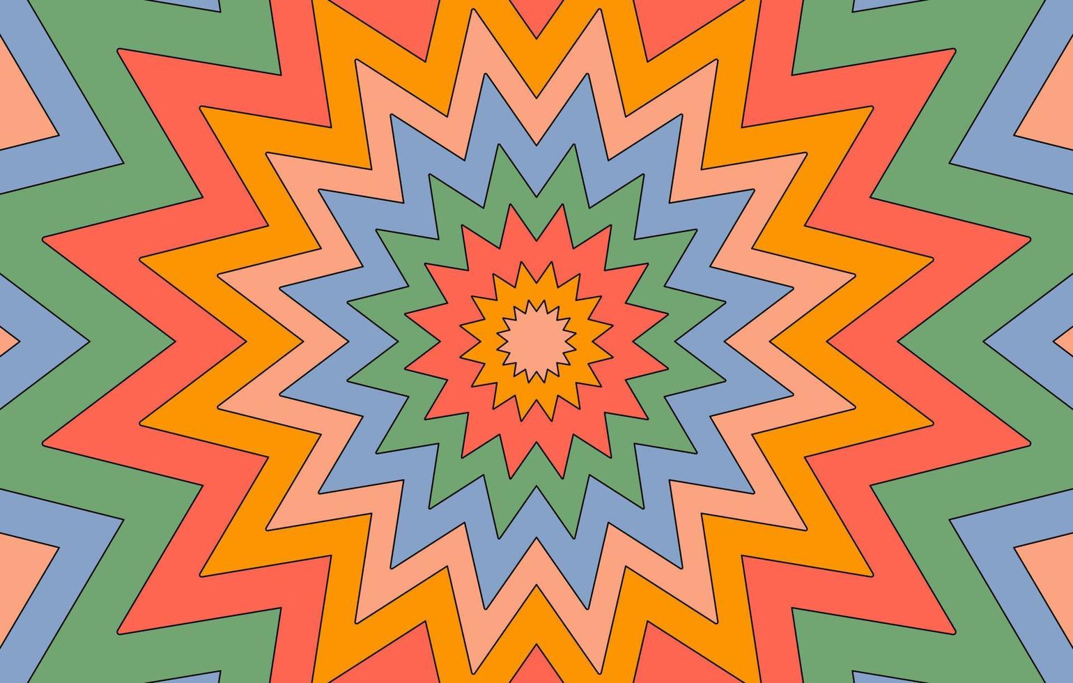 kleurrijke horizontale retro achtergrond in stijl hippie. abstracte psychedelische vector achtergrond. bloementunnel in stijl 70, 80