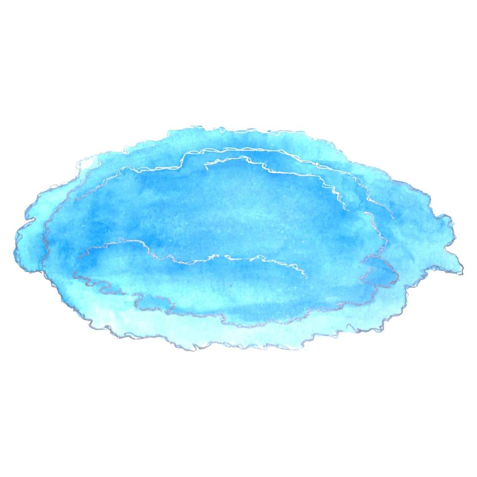 blauwe aquarel abstracte plek met zilveren omtrek, geïsoleerd, op een witte achtergrond. vector illustratie