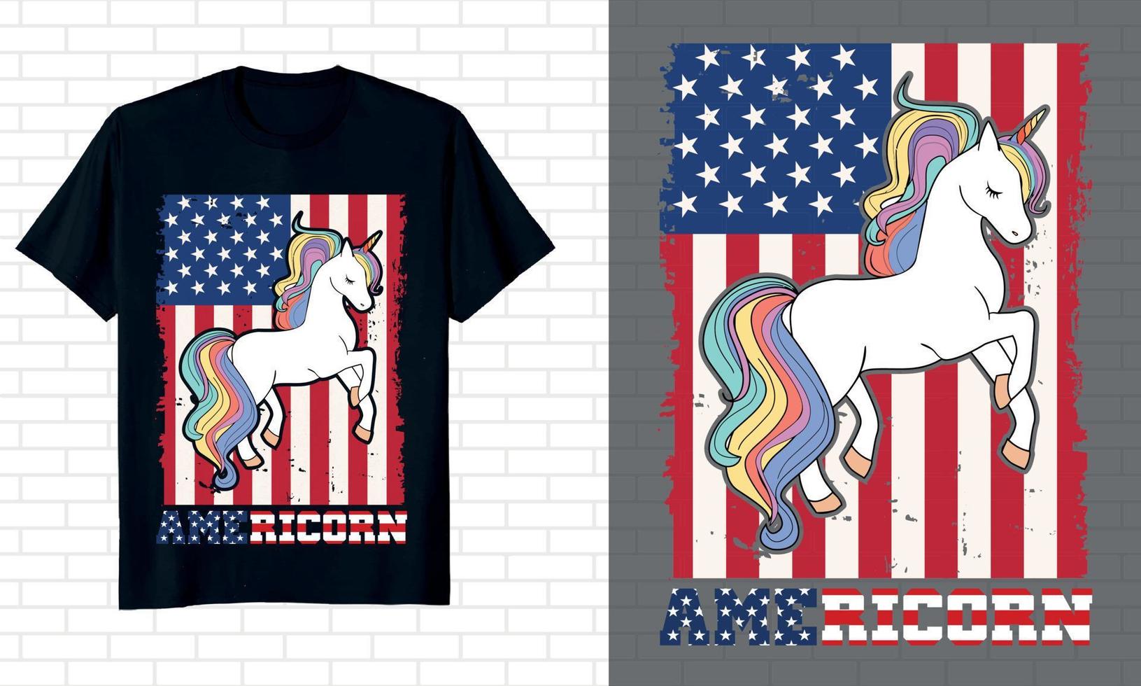 eenhoorn met Amerikaanse vlag 4 juli t-shirtontwerp vector