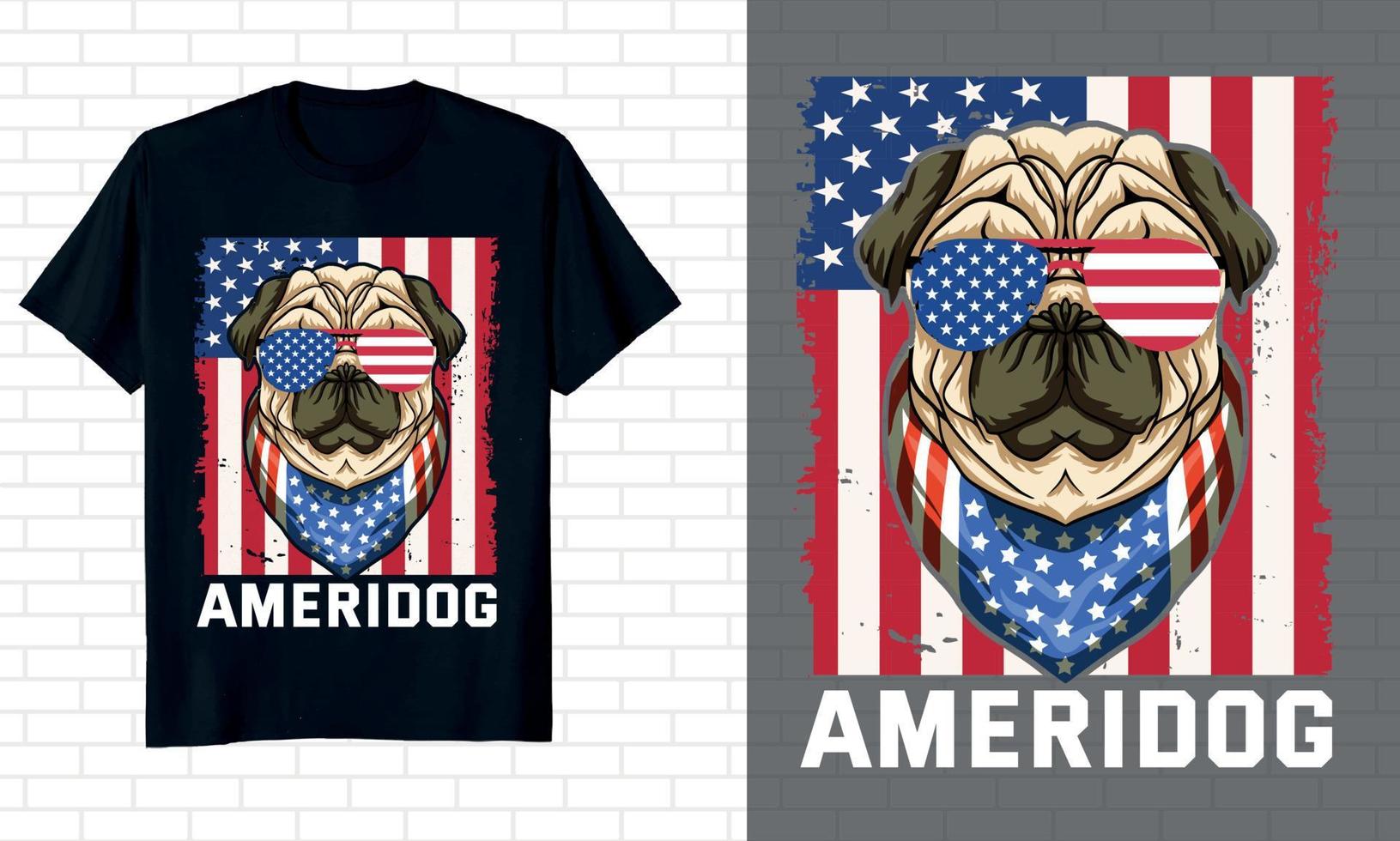 hond met Amerikaanse vlag 4 juli t-shirtontwerp vector