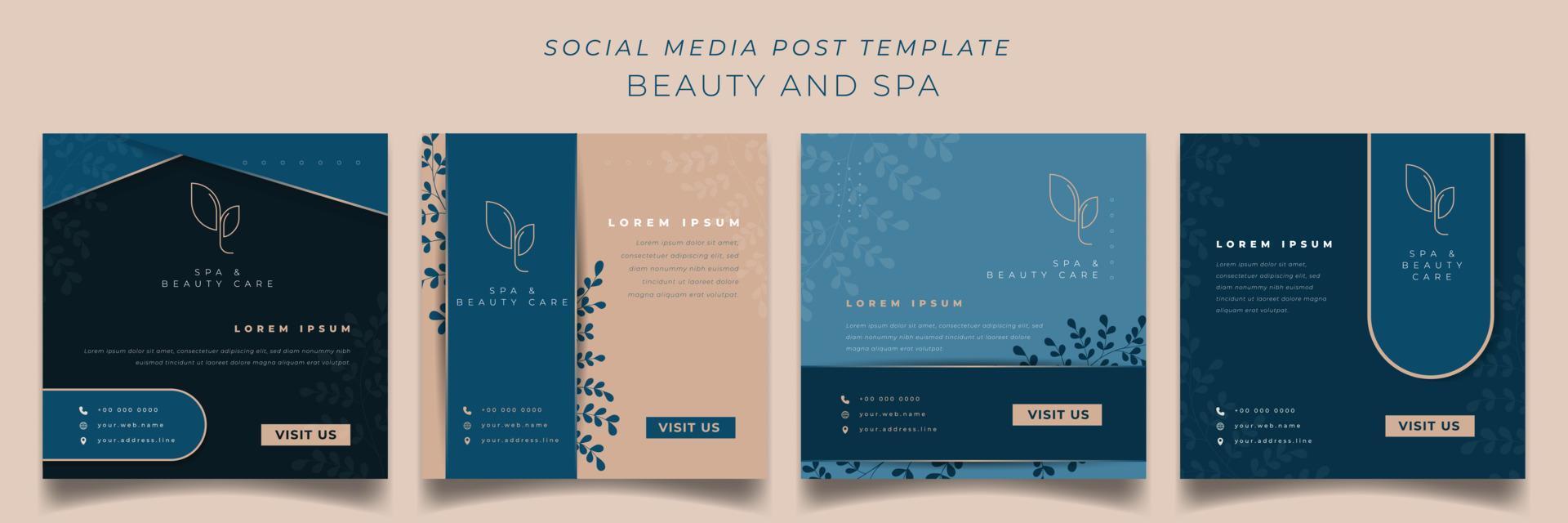 set van postsjabloon voor sociale media in luxe conceptachtergrond voor spa-advertentieontwerp vector