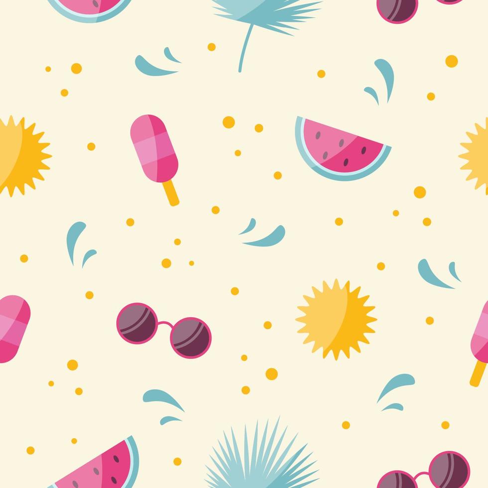 naadloze vector zomer patroon met watermeloen ijs glazen palmboom en sun