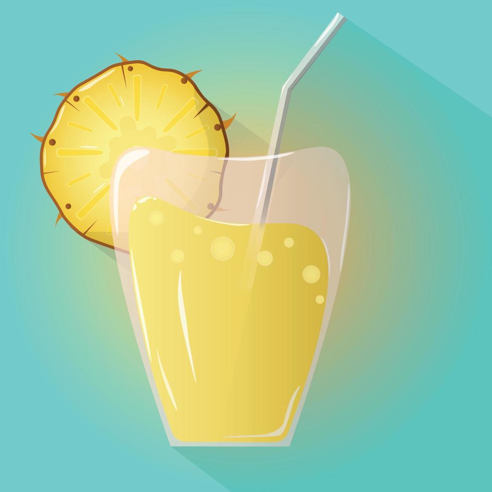 glas ananassap op blauwe achtergrond. zomer kleurrijk ontwerp. goed voor menu-ontwerp. vectorillustratie. platte icoon vector