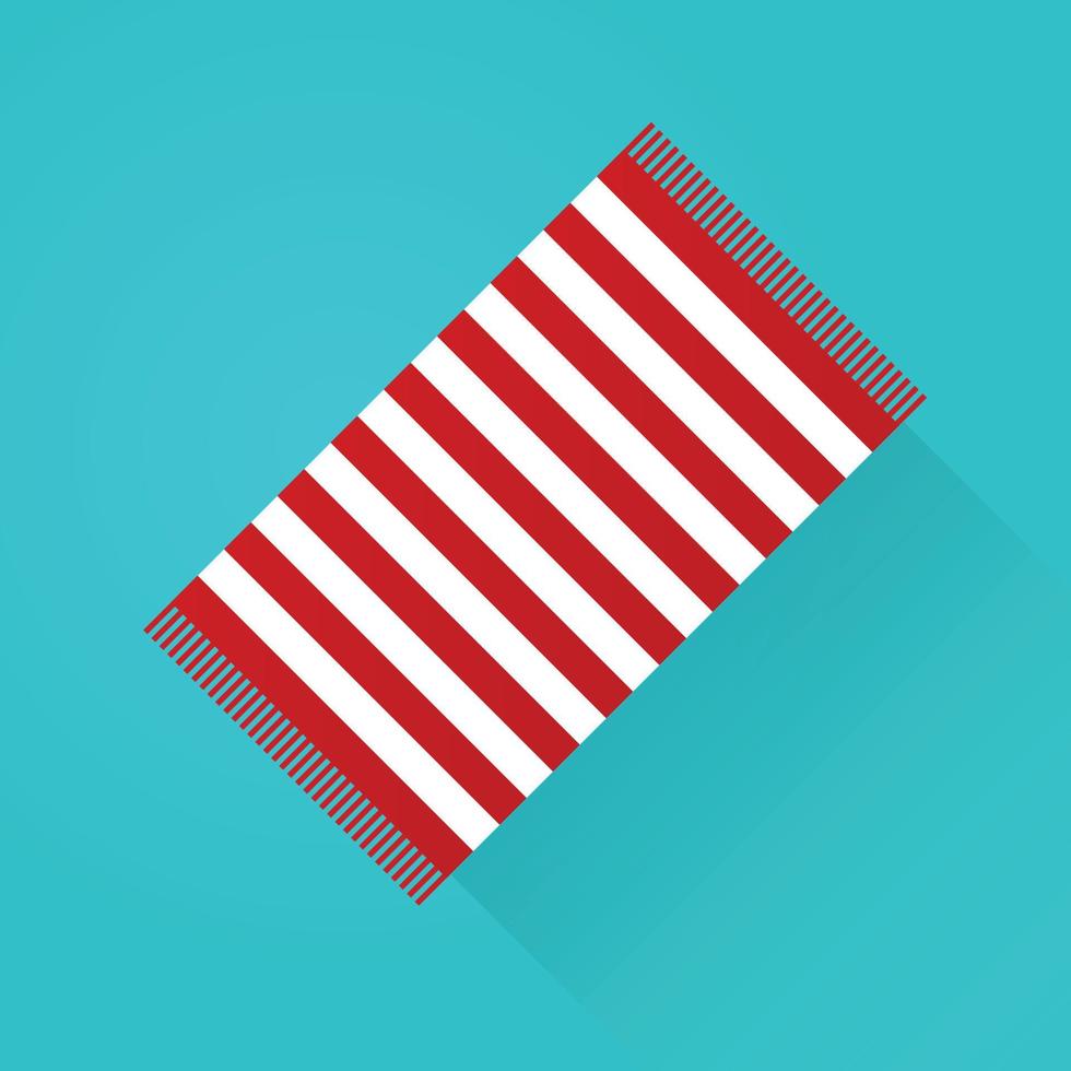 rode strandhanddoek op een blauwe achtergrond met lange schaduw. vector, cartoon afbeelding vector