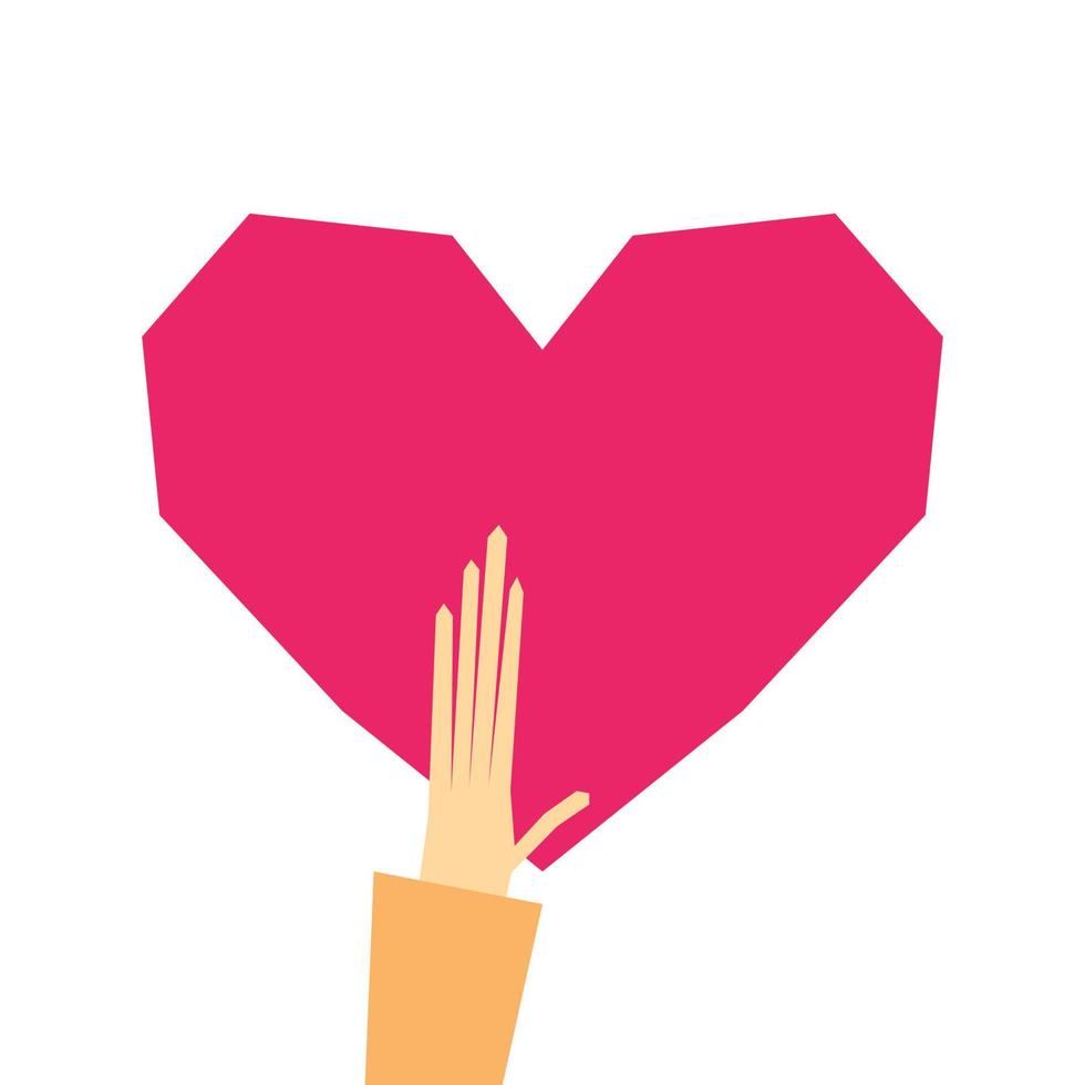 liefde en mededogen hand getekende vectorillustratie. hand met hart geïsoleerd op wit. valentijnsdag, romantisch vakantiesymbool. liefdadigheidswerk, ontwerpelement voor sociale hulp. vector illustratie
