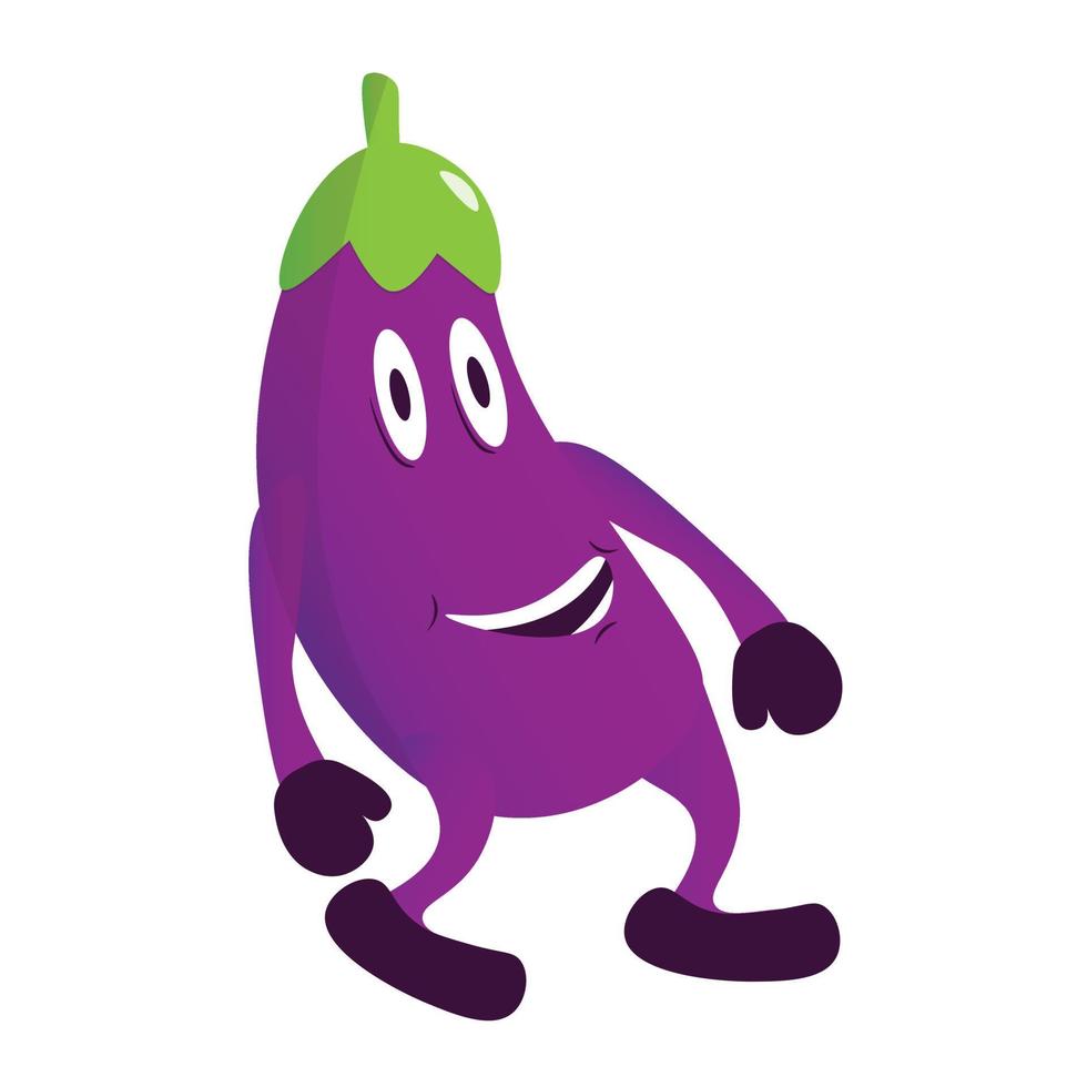 schattig gelukkig aubergine karakter. grappig tekenfilmvoedsel. vlakke stijl. plantaardige emoji vectorillustratie vector