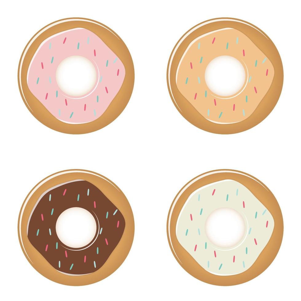 set cartoon kleurrijke zoete donut met glazuur, geïsoleerd op een witte achtergrond. platte vectorillustratie vector