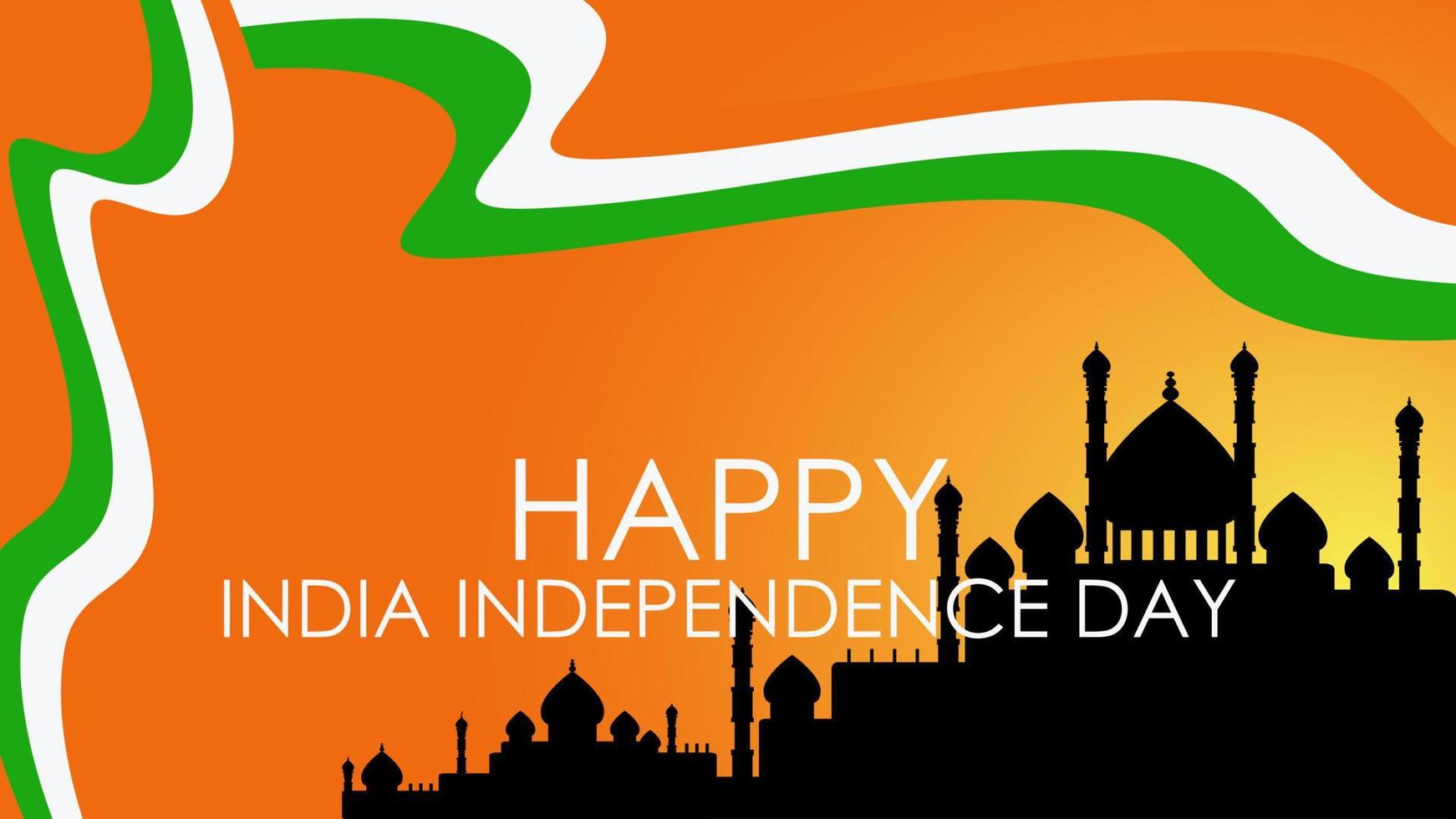 gelukkige onafhankelijkheidsdag india15 augustus, india nationale feestdag horizontale flyer. viering poster met moskee achtergrond vlag kleur vector