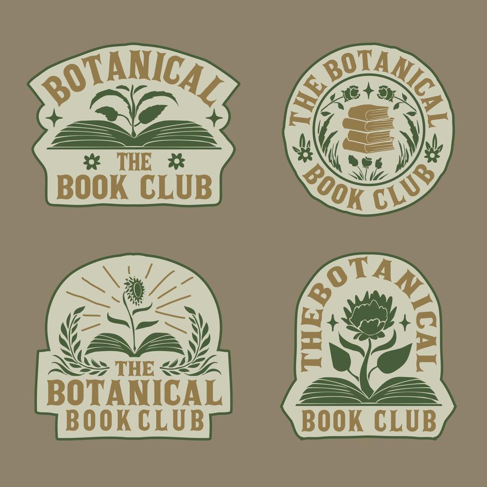 botanische boekenclub retro vintage handgetekende logo sjabloon vector