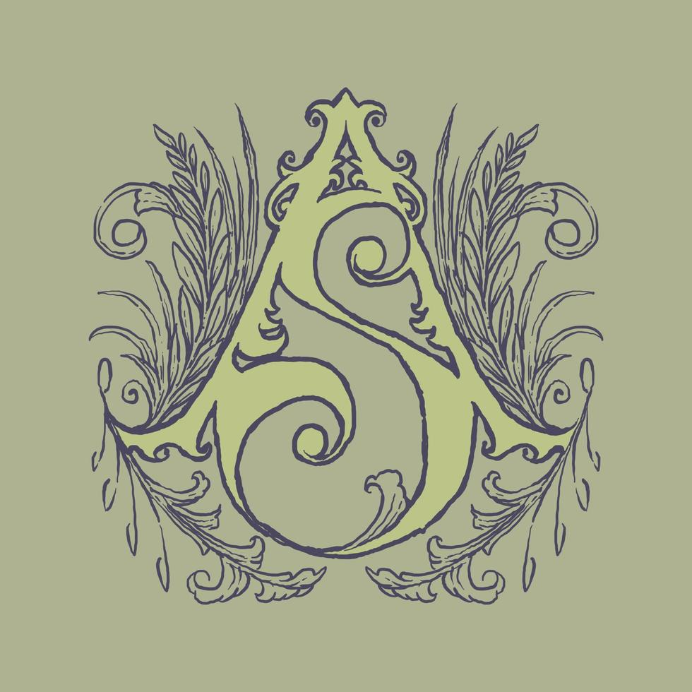 vintage hand getekend als monogram logo embleem filigraan acanthus victoriaans vector