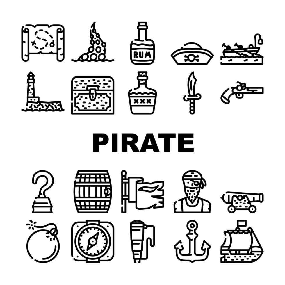 piraat zee rover collectie iconen set vector