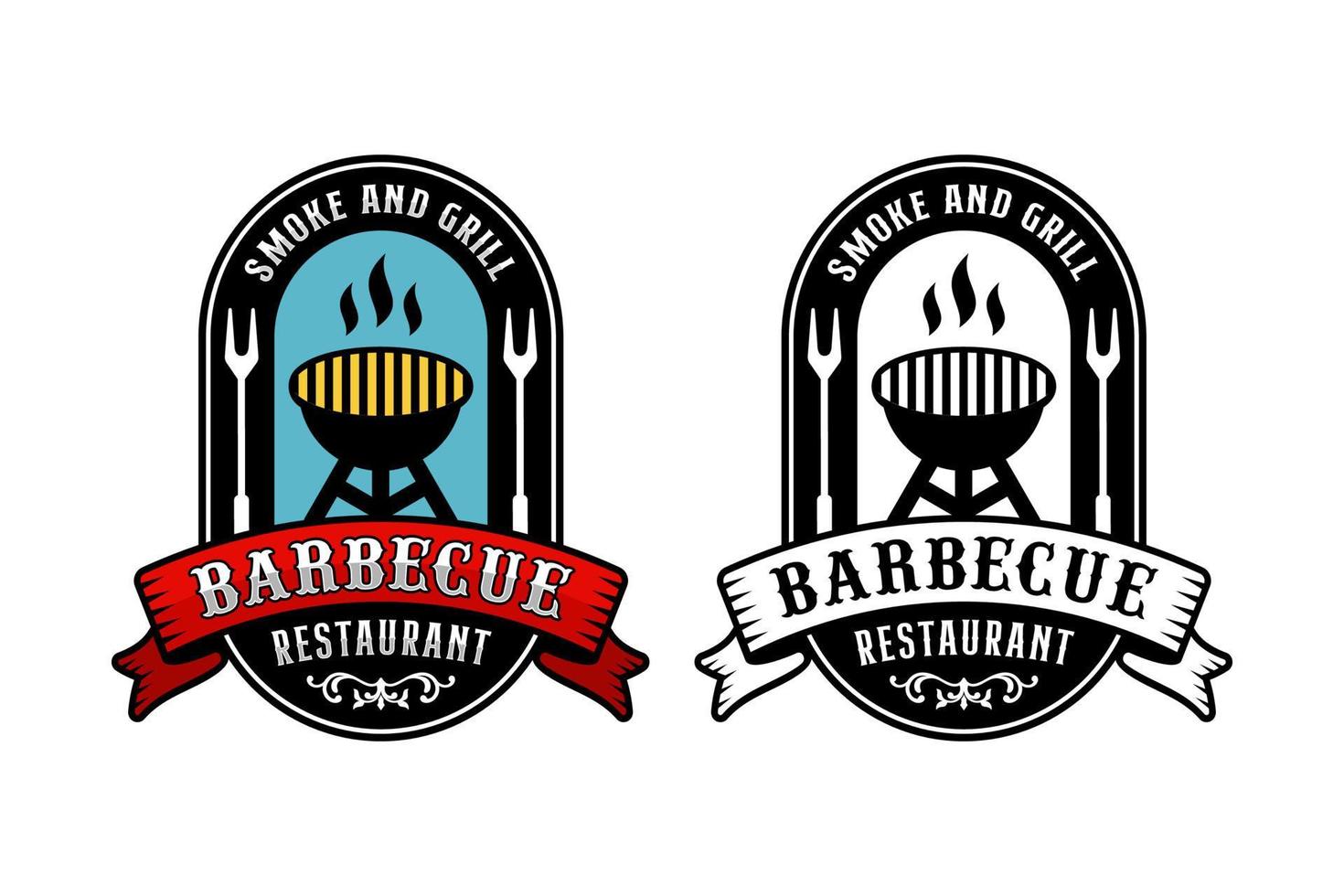 barbecue rook en grill restaurant ontwerp logo collectie vector