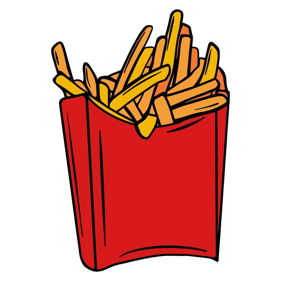 doodle van de frietjes. handgetekende fastfood illustratie. kunst van de Franse frietjes illustratie vector