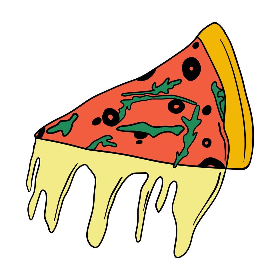 doodle van het deel van pizza. handgetekende fastfood illustratie. kunst van het deel van pizza-illustratie vector