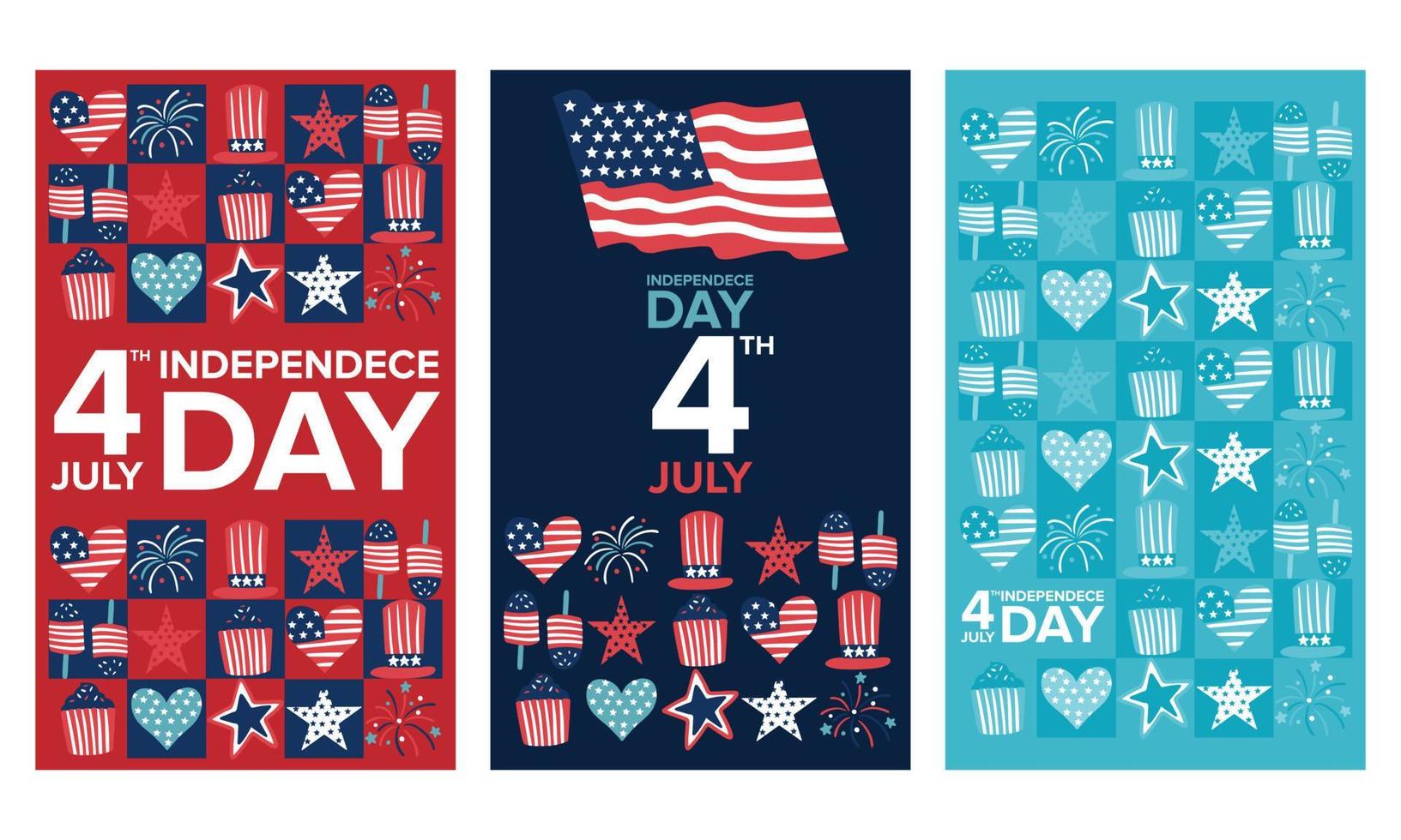 4 juli Amerikaanse onafhankelijkheidsdag. usa vrijheid met vlag, vuurwerk geometrische vectorillustratie. vector