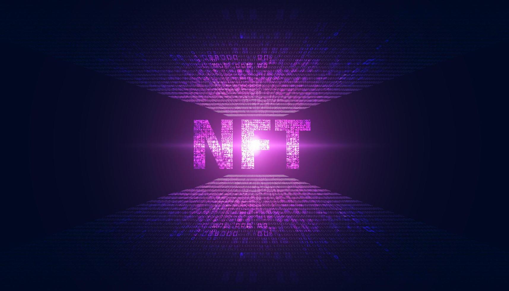 abstract ntf digitaal beeldconcept .binary onvervangbaar token de enige originele kunst in het systeem. op een moderne achtergrond paars futuristisch digitaal vector