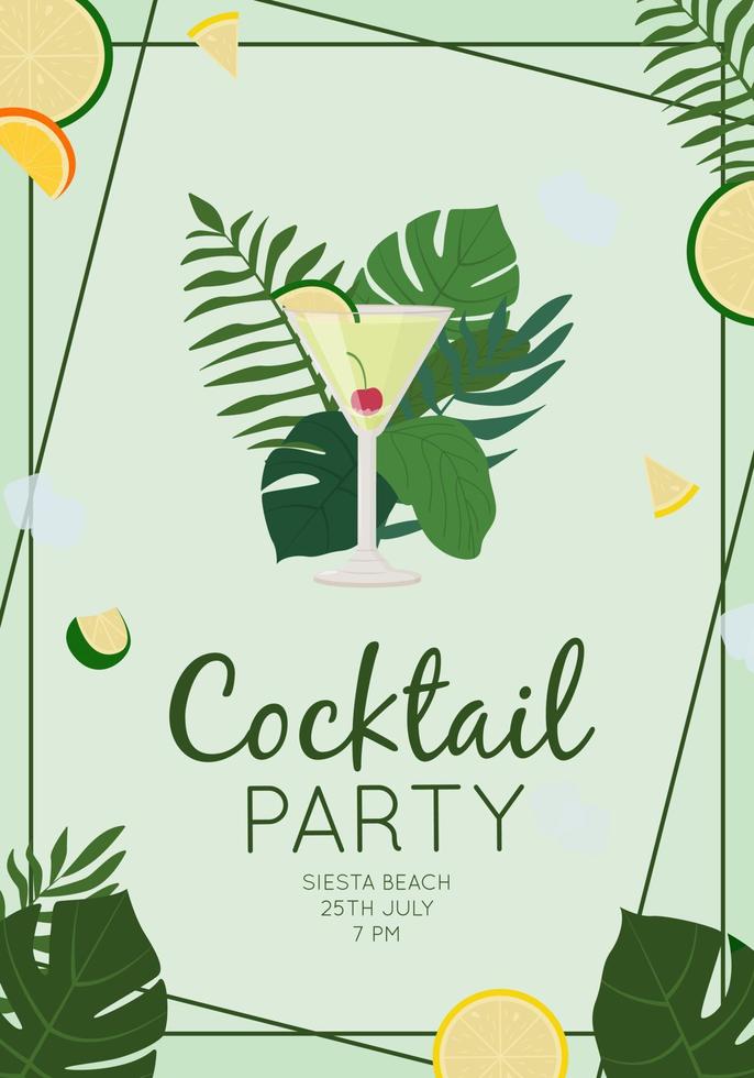 zomer alcoholische drank, tropische cocktail. kamikaze. strandfeest concept. mooie wenskaart, uitnodiging voor zomerfeest. platte vectorillustratie vector